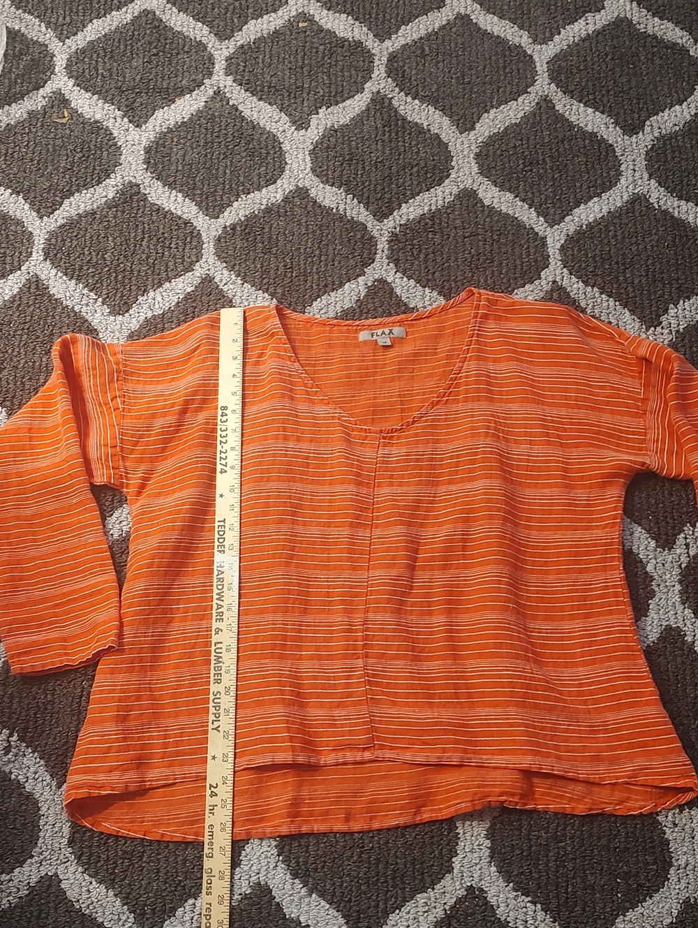 Flax Linen Orange White Stripe Long Sleeve Top